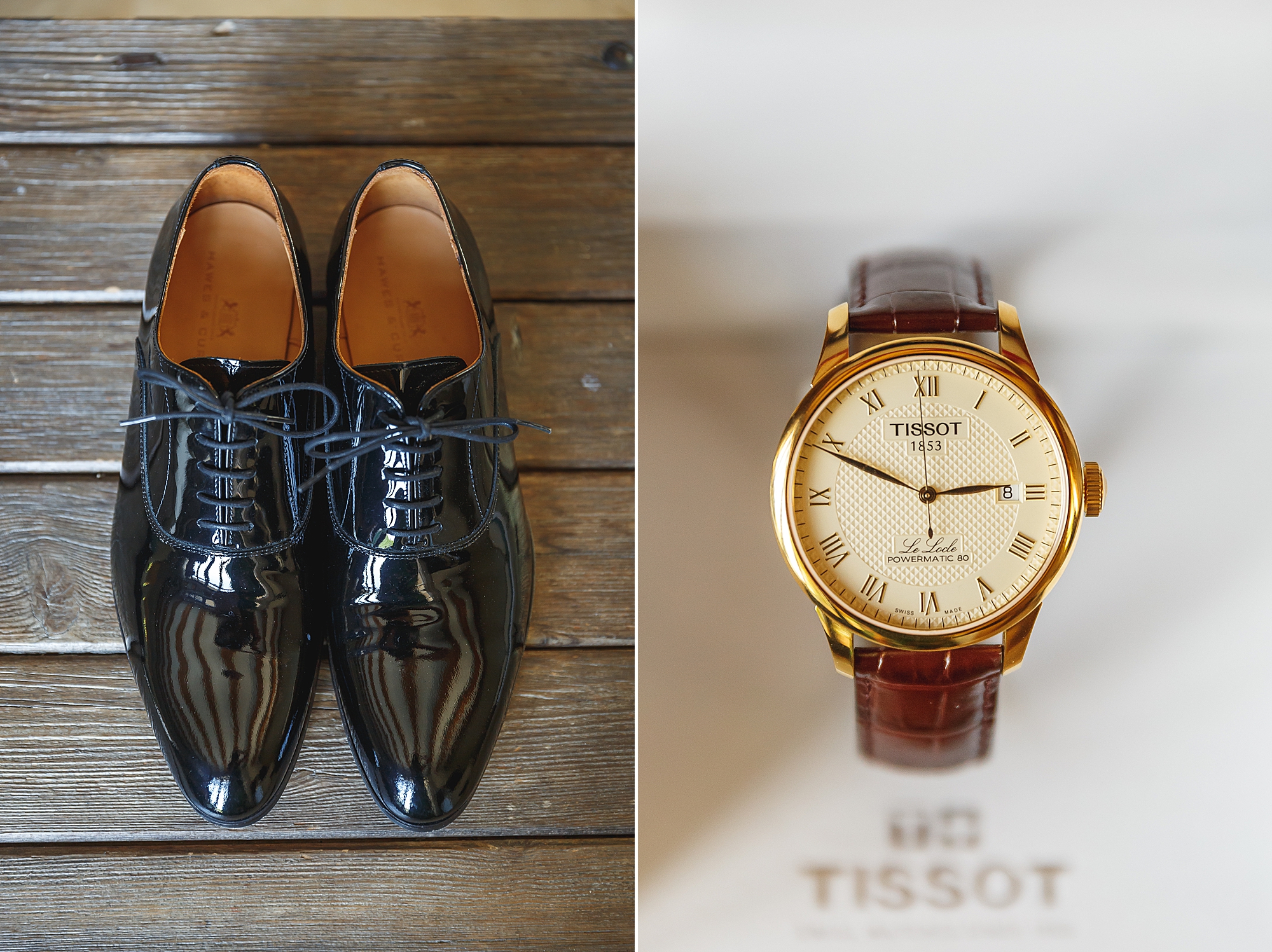tissot watch and groom's shoes